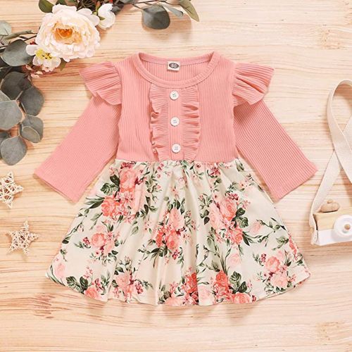 Archita 3214 Girls Baby Pink Flower Print Frock