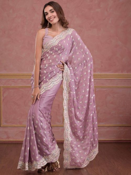 1196 Beautiful Embroidery Chinon Silk Saree Collection