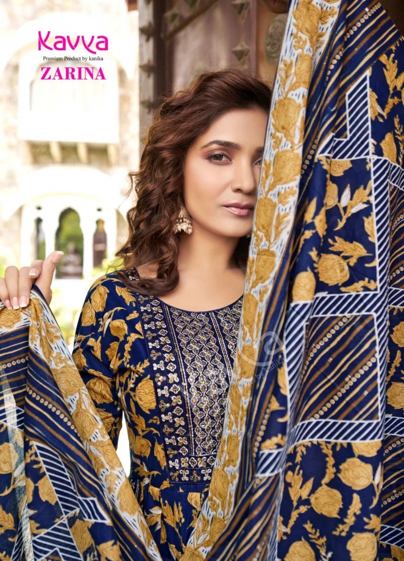 Kavya Zarina Cotton Naira Cut Kurti Pant With Dupatta Collection