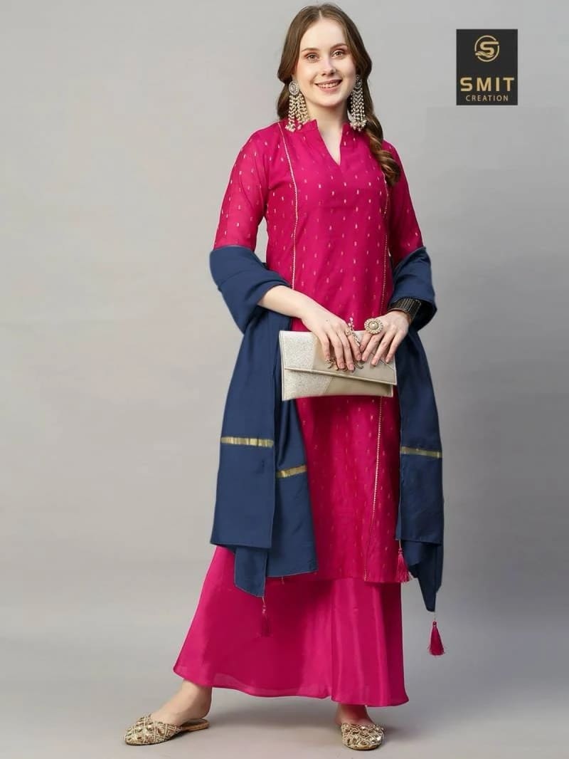 Smit Butti Trendy Festive Wear Kurti Plazo Set With Dupatta Collection