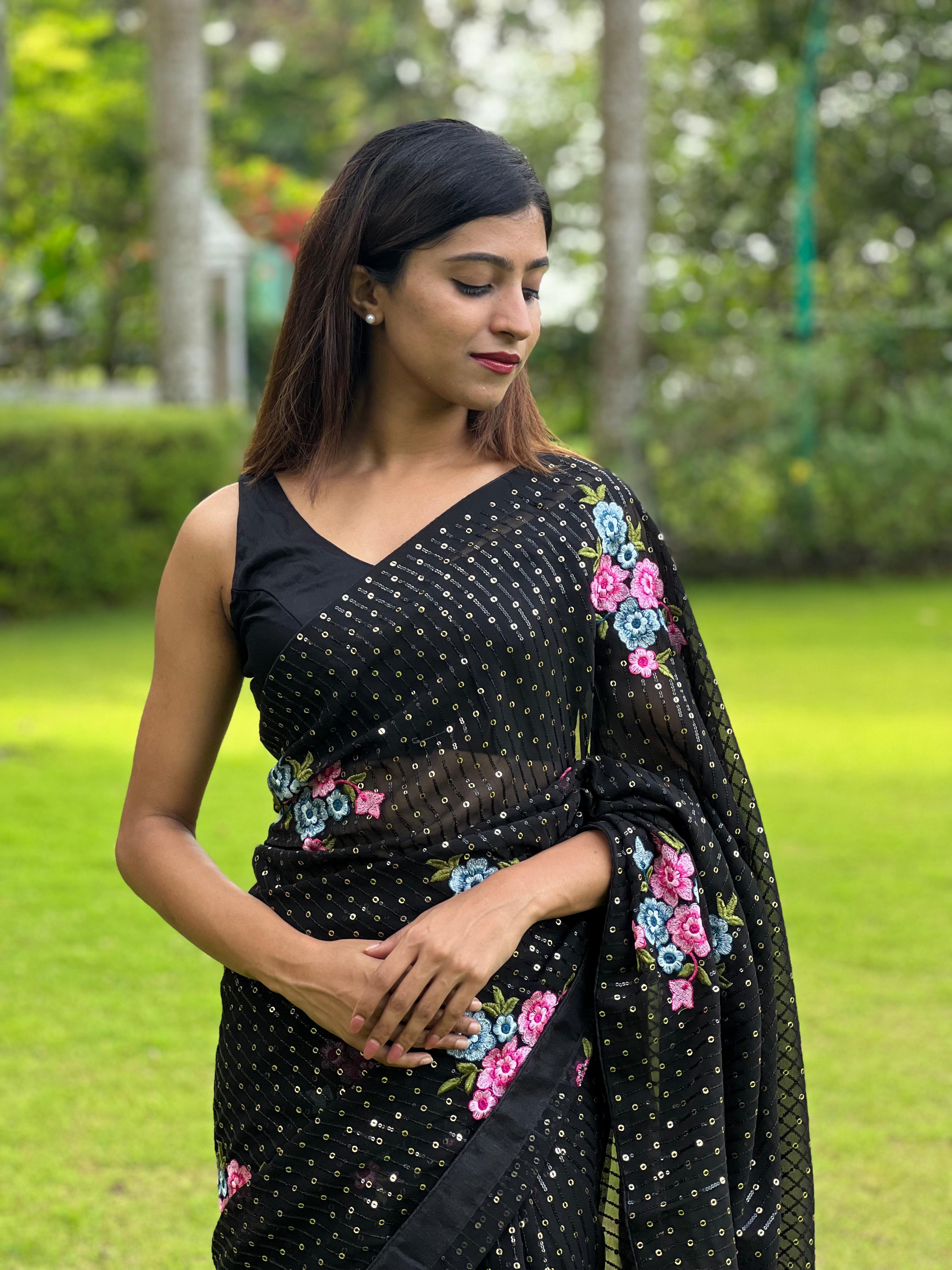 Wholesale Black Saree Collection Priyanshu's Stunning Embroidery Work Designer Sarees