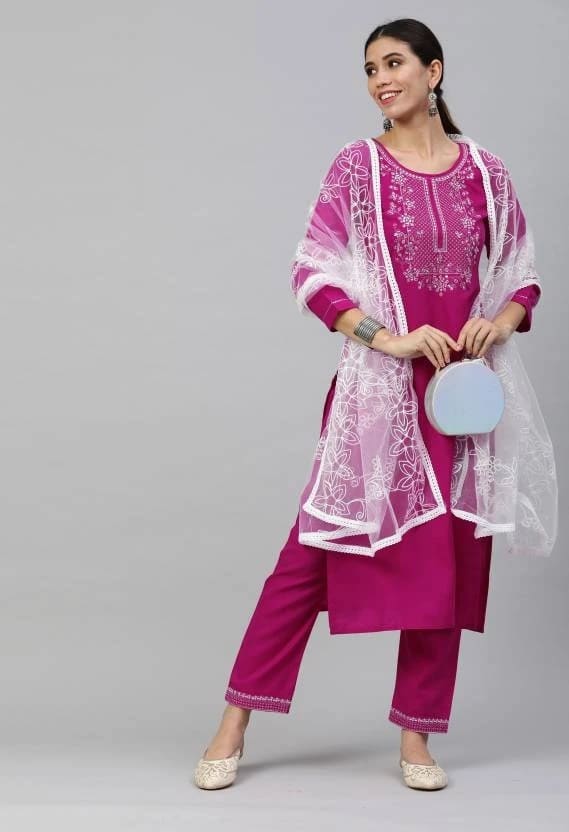 B 505 Pink Readymade Round Neck Kurti Set Collection