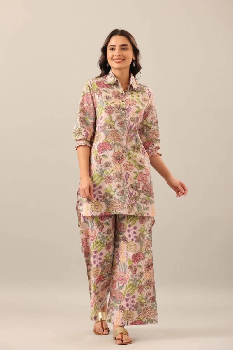 Cod 73 Cotton Stylish Top And Plazoo Co Ord Set