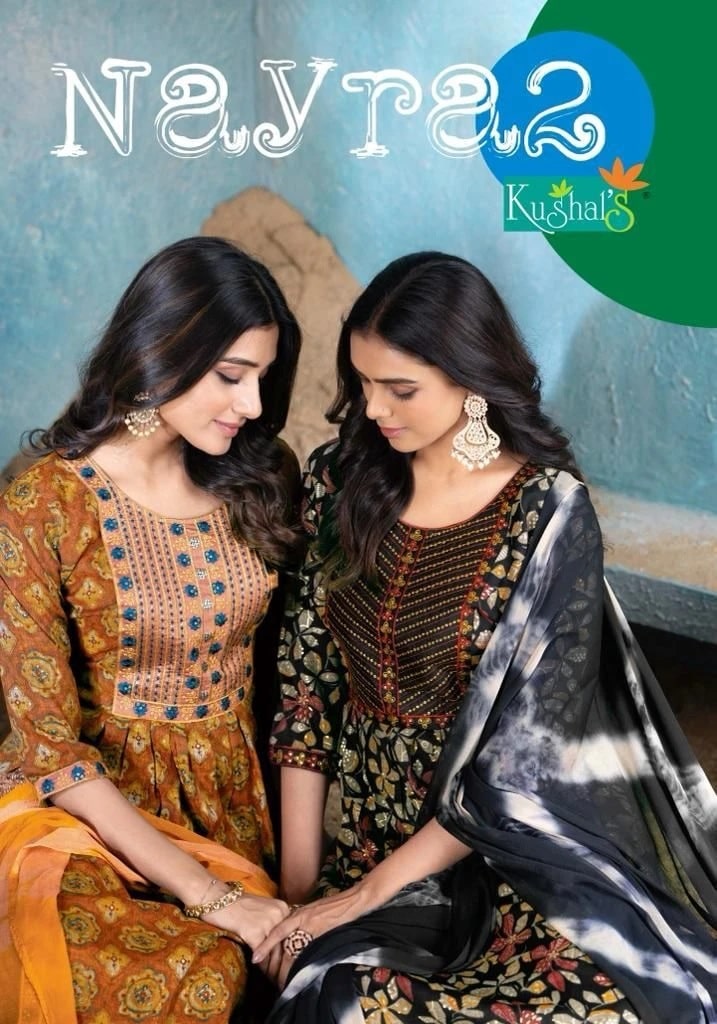 Kushals Nayra 2 Embroidery With Print Naira Cut Kurti Bottom With Dupatta