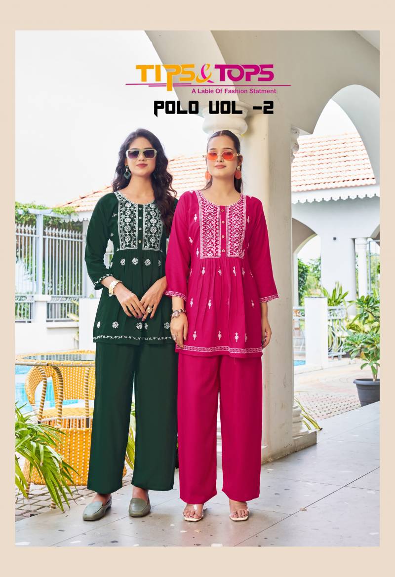 Tips And Tops Polo Vol 2 Rayon Stylish Co Ord Set