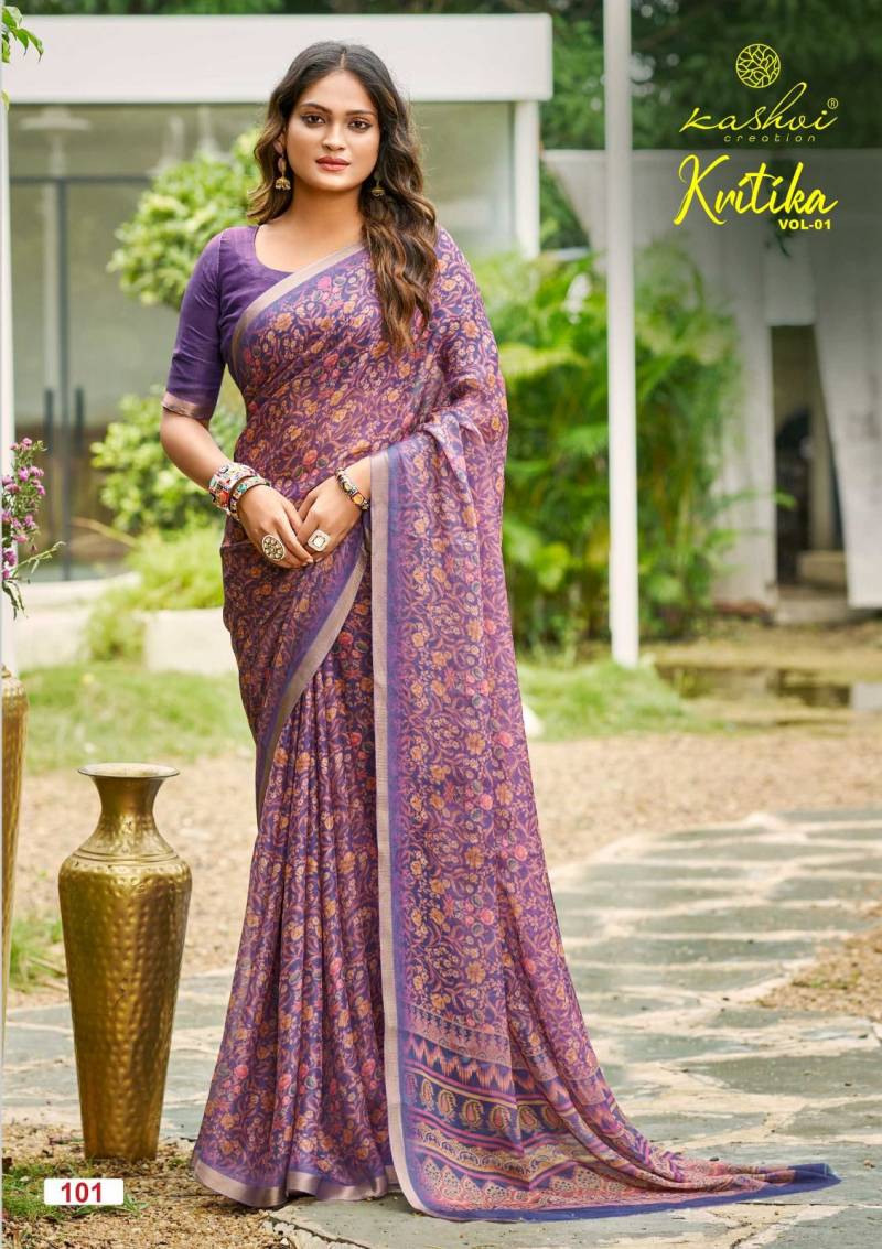 Kashvi Kritika Vol 1 Dull Moss Kasab Printed Saree Collection