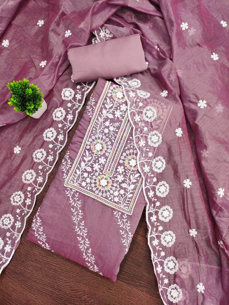 Cp 9101 Chanderi Cotton Embroidery Dress Material Collection