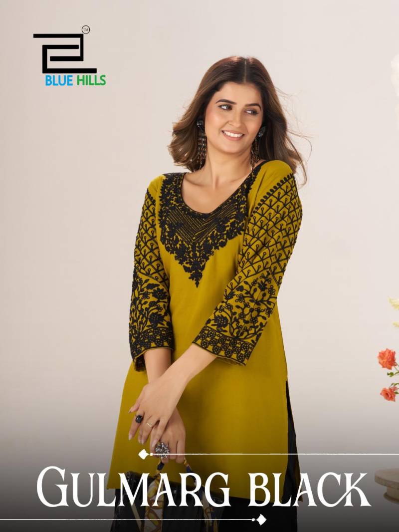 Blue Hills Gulmarg Black Chain Work Ladies Short Kurti Collection