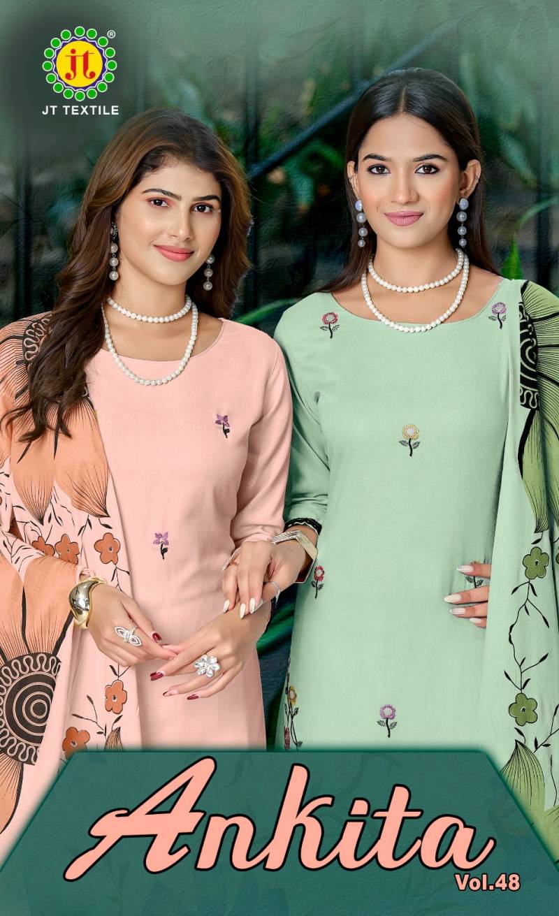 Jt Ankita Vol 48 Rayon Embroidery Dress Material Collection