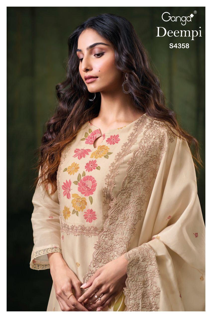 Ganga Deempi 4358 Silk Handwork Designer Dress Material Collection