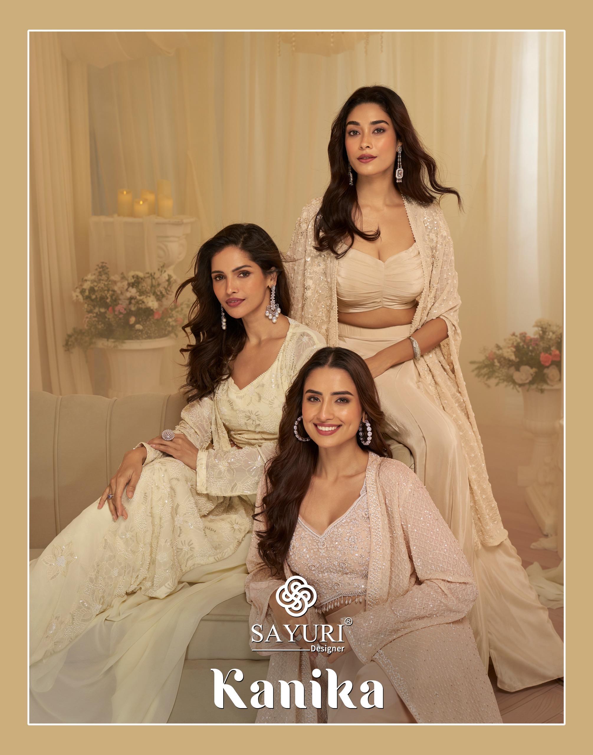 Sayuri Kanika Georgette Embroidered Jacket With Blouse And Cowl Plazzo