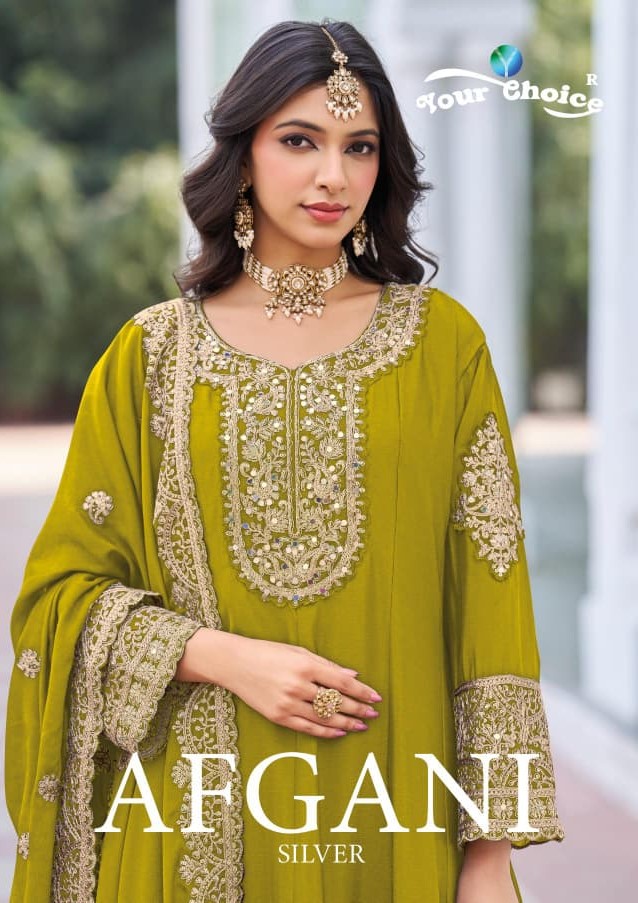 Your Choice Afgani Silver Chinon Designer Salwar Kameez Collection