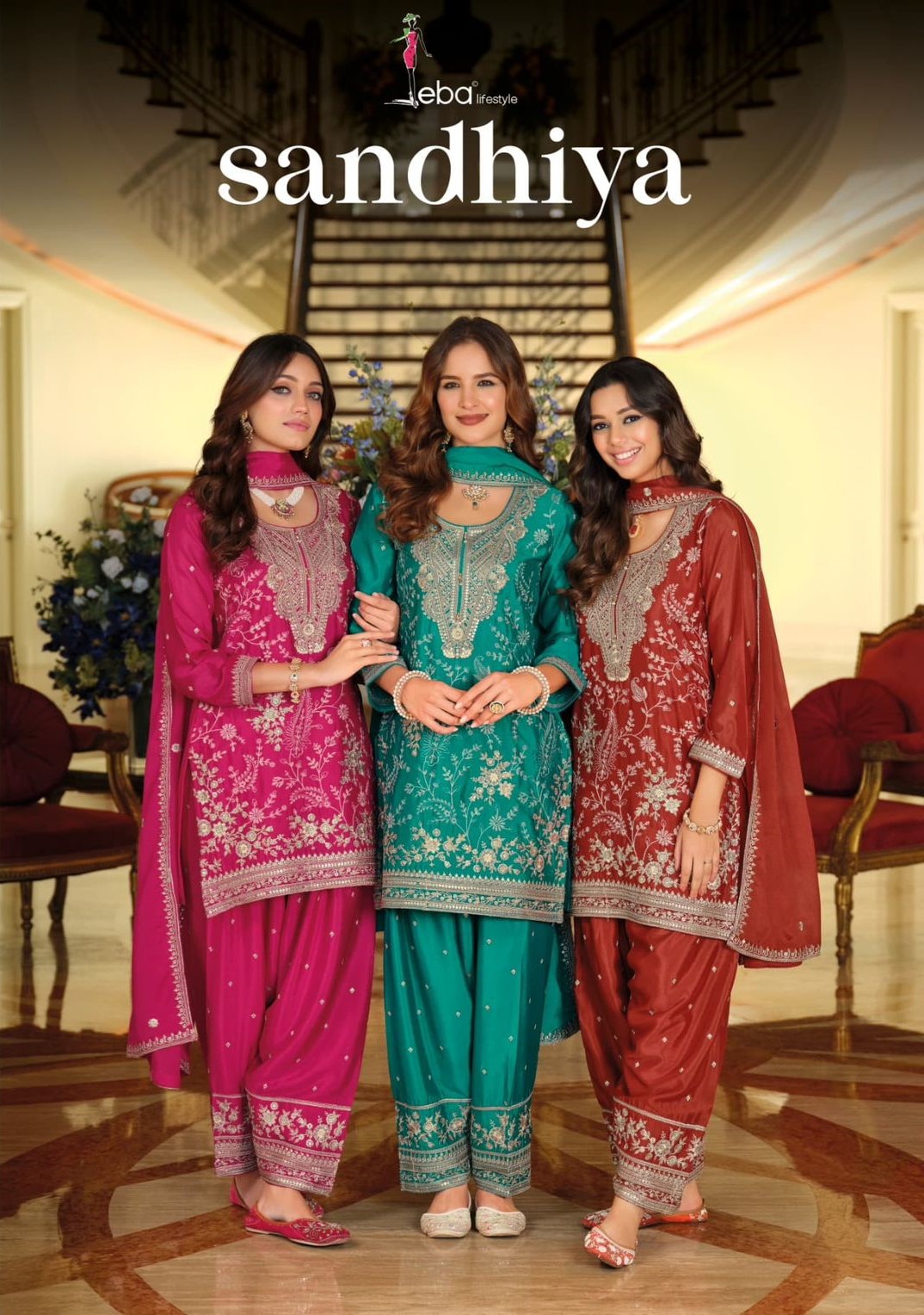Eba Sandhiya Embroidery Work Designer Salwar Bottom With Dupatta