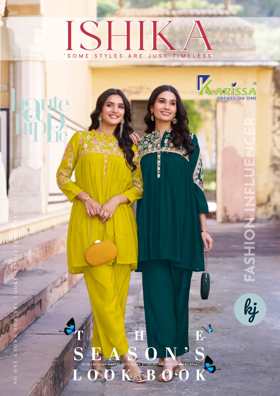 Karissa Ishika Viscose Mal Chanderi Hand Work Co Ord Set Collection