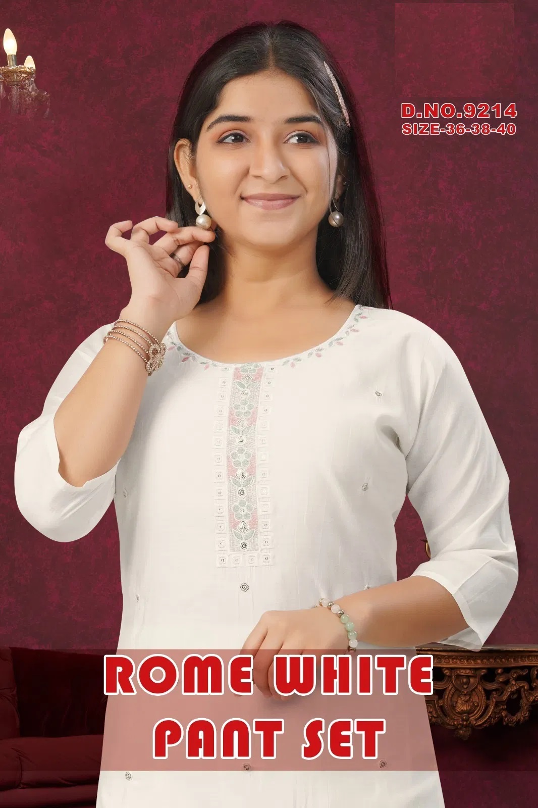 Rome White Pant Set 9214 Roman Silk Girls Kids Kurti Sets online in India