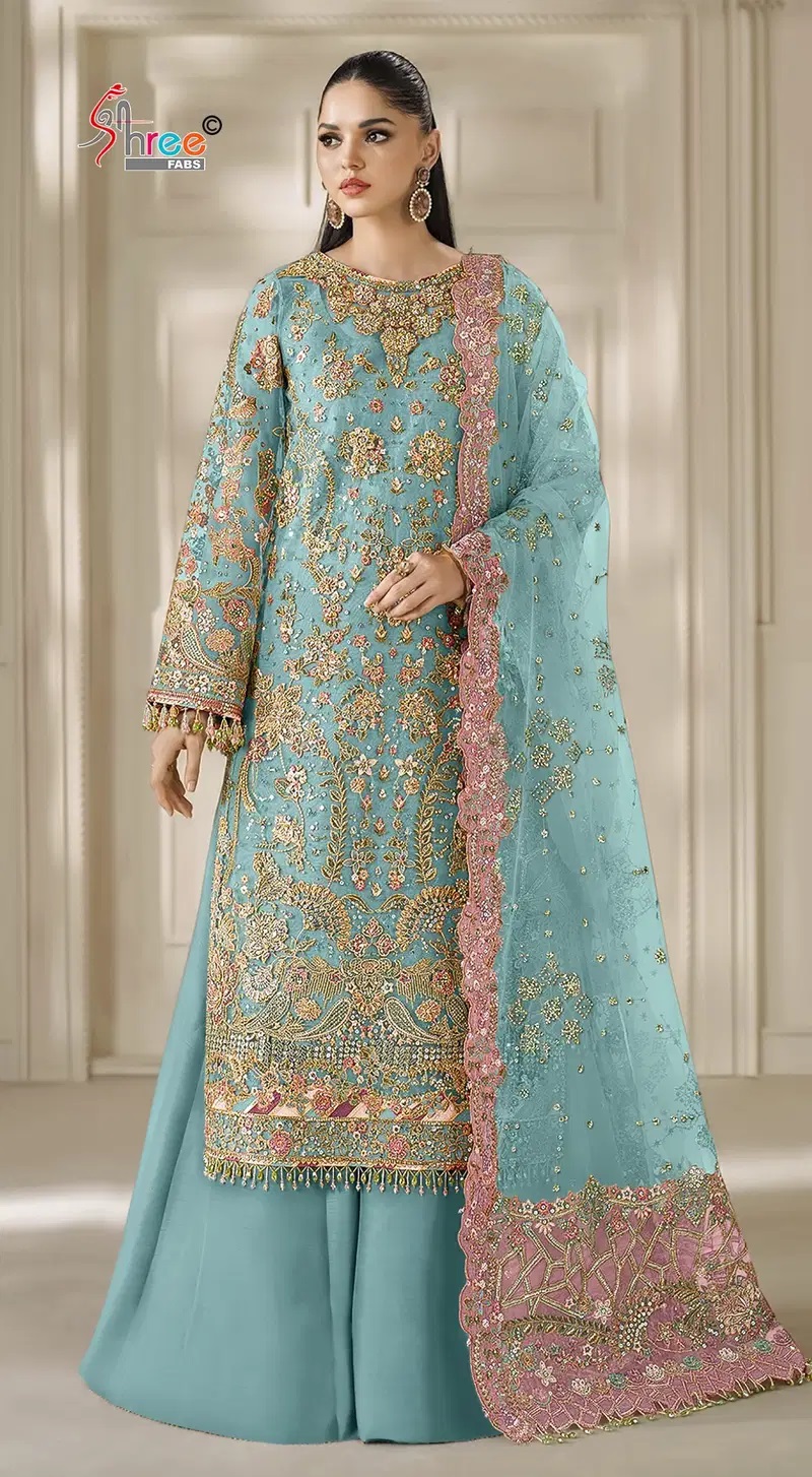 Shree Sf 5569 A To D Chiffon Embroidery Work Pakistani Suits Collection