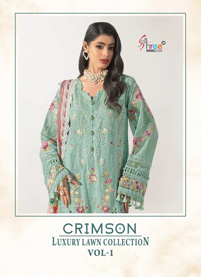 Shree Crimson Luxury Lawn Vol 1 Designer Pakistani Suits Cotton Dupatta