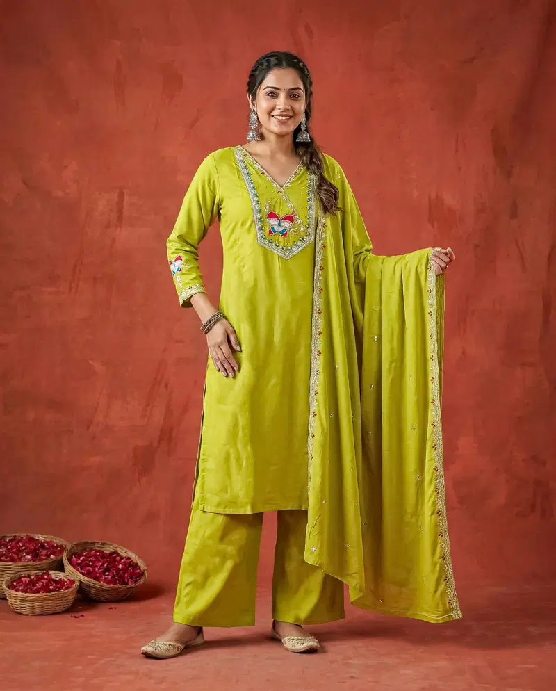 Naisha K 838 Embroidery Work Kurti With Bottom Dupatta