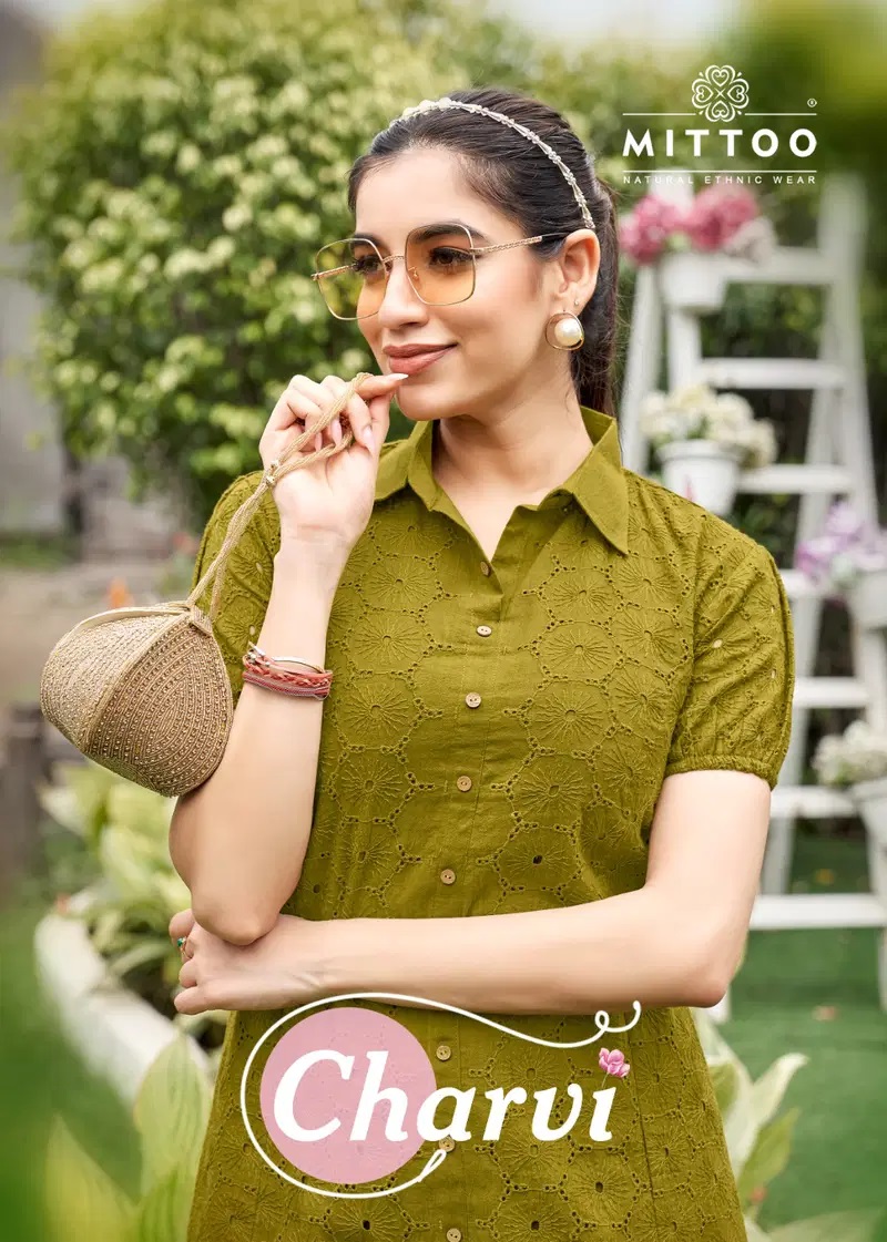 Mittoo Charvi Boring Work Cotton Kurti With Bottom Collection