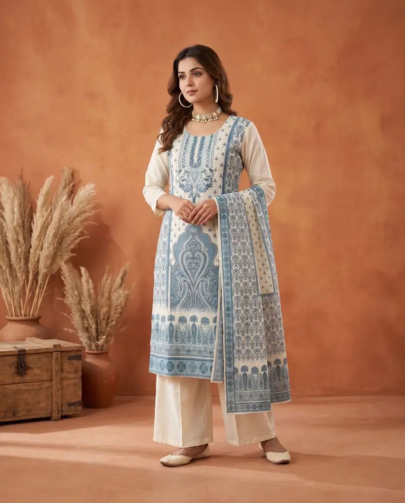 Naisha K 910 Shiffli Worked Cotton Kurti With Bottom Dupatta