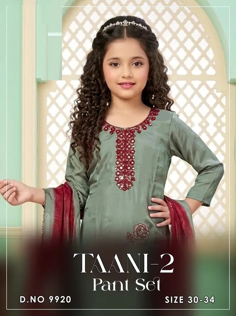 Tanni 9918 And 9920 Roman Silk Kids Wear Kurti Set