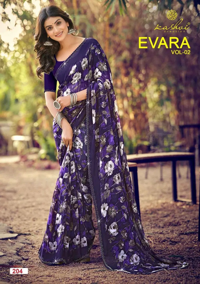 Kashvi Evara Vol 2 Georgette Printed Saree With Diamond Lace