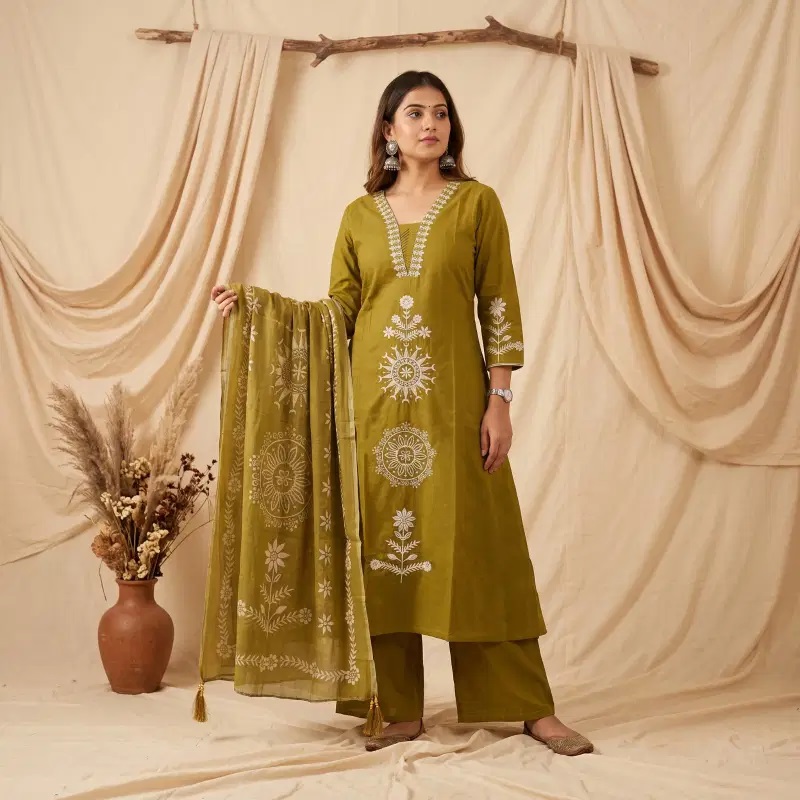 Naisha K 991 Dhabu Cotton Kurti With Bottom Dupatta