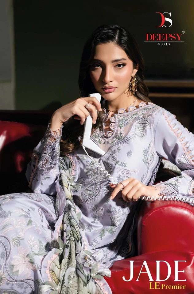 Deepsy Jade Le Premier Lawn Cotton Salwar Suits Chiffon Dupatta