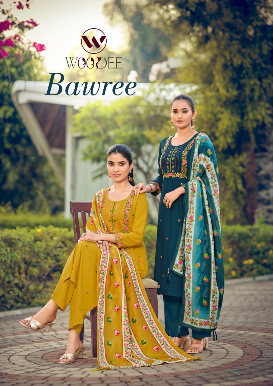 Woodee Bawree Thread Worked Kurti With Bottom Dupatta