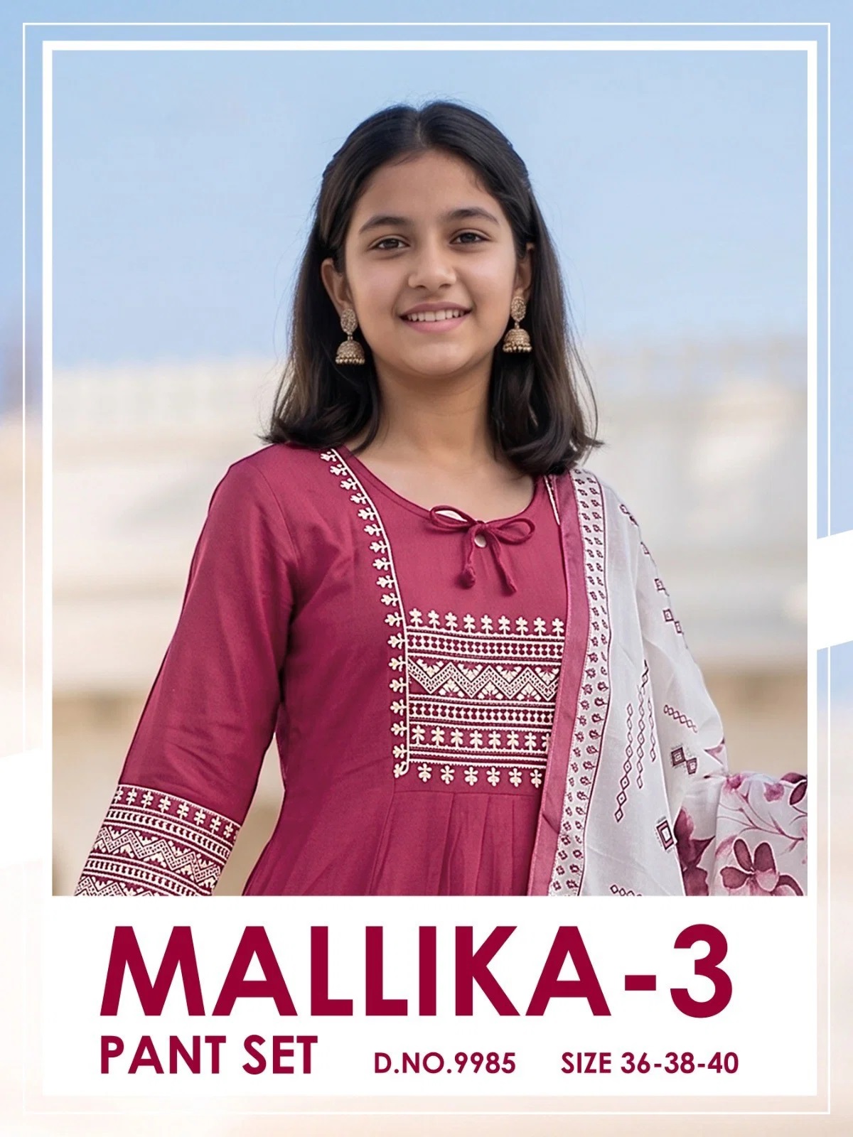 Mallika 9985 Roman Silk Anarkali Style Kids Kurti Set with Duppatta