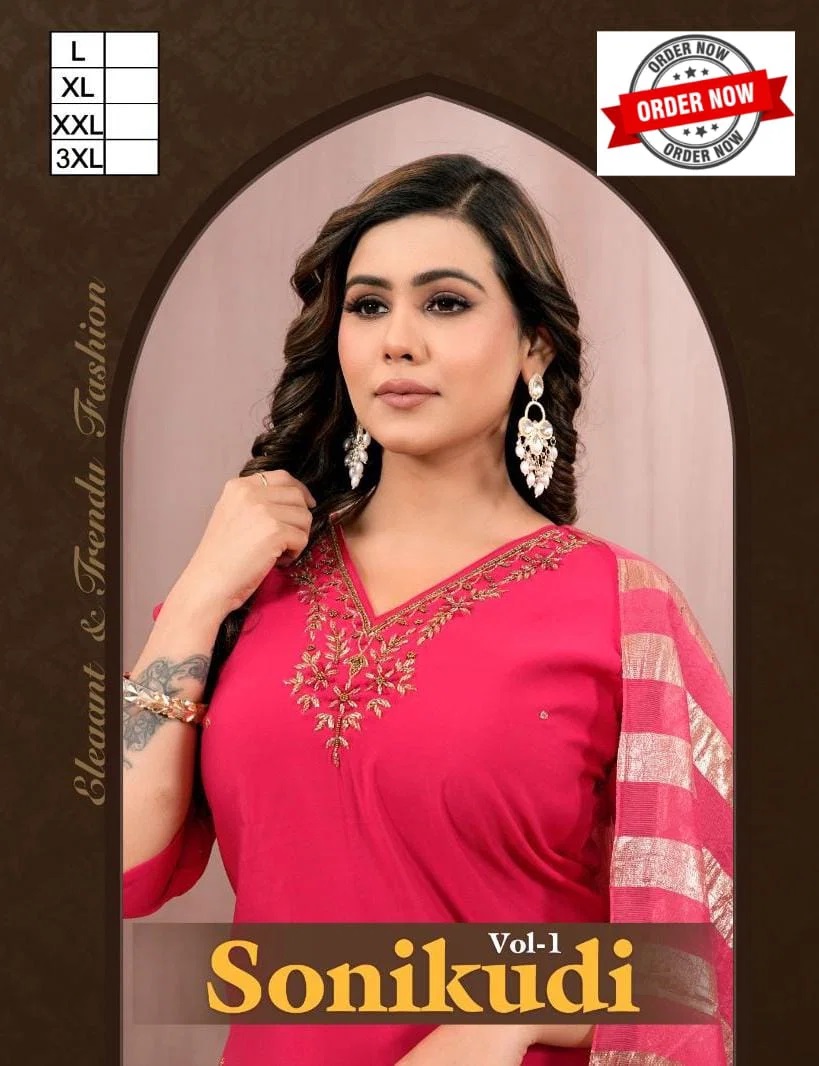 Beauty Sonikudi Vol 1 Roman Silk Hand Work Kurti Set