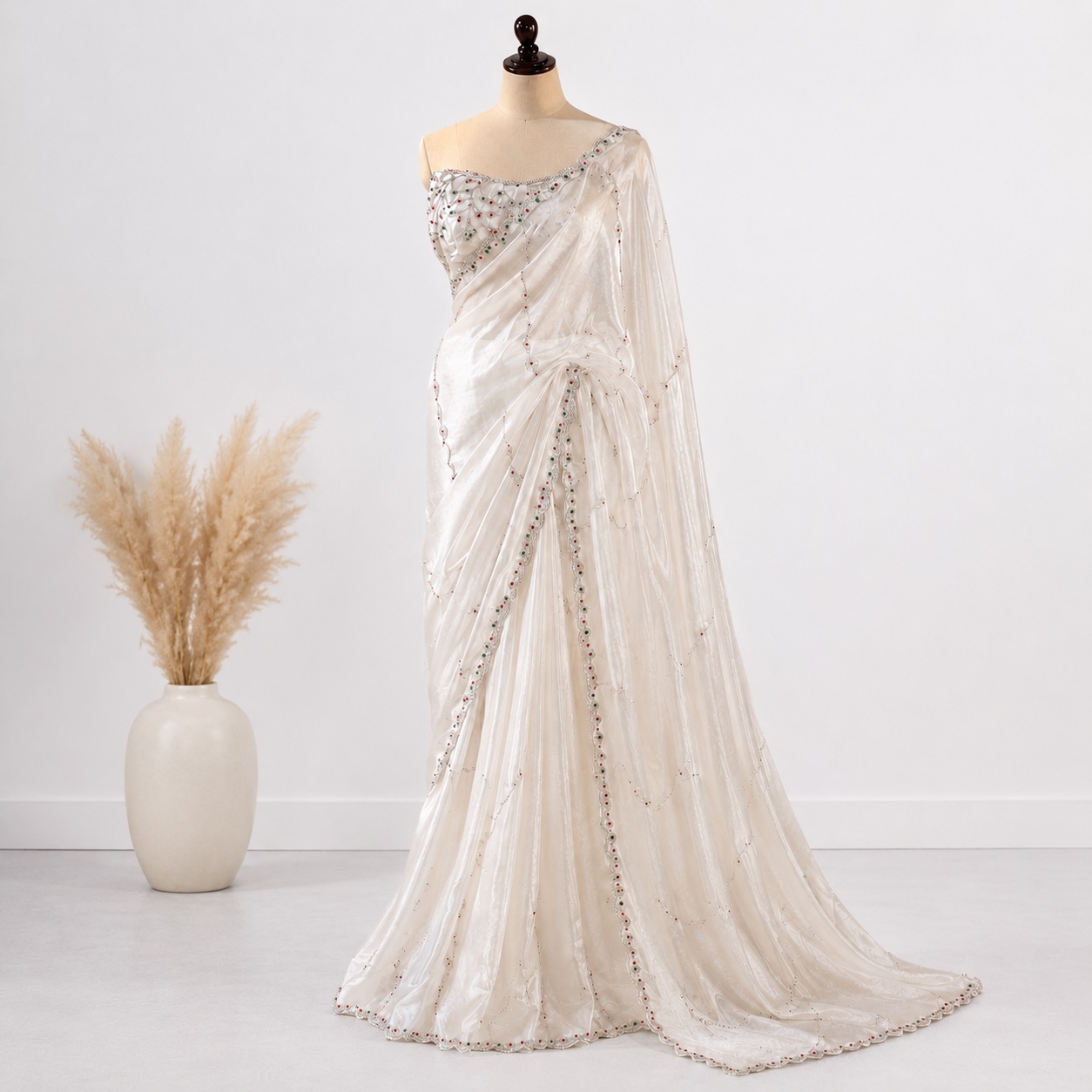 Priya 01 White Designer Jarkan Work Saree Collection