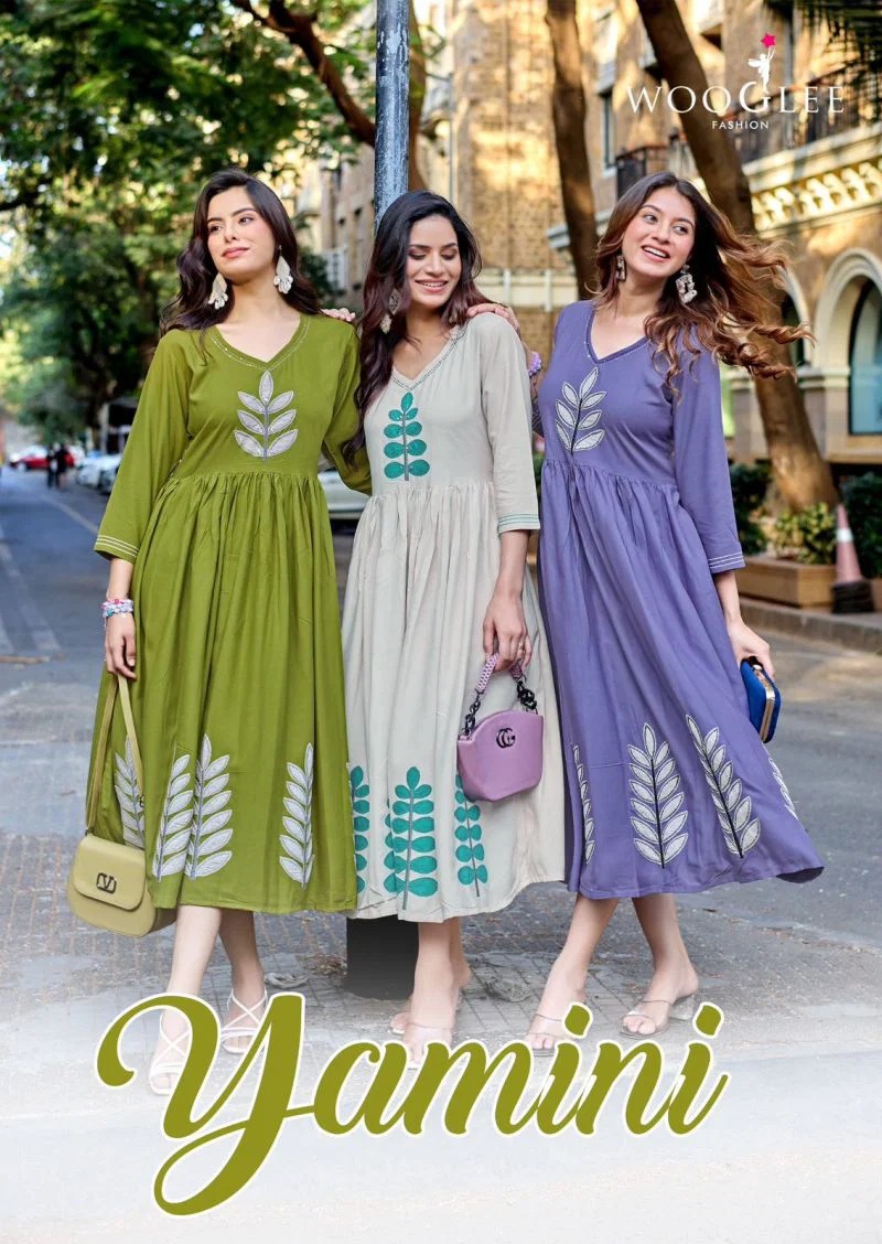 Wooglee Yamini Rayon Thread Work Kurti Collection