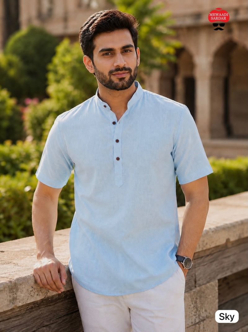 B Desi Vol 3 Pure Khadi Linen Short Kurta For Mens
