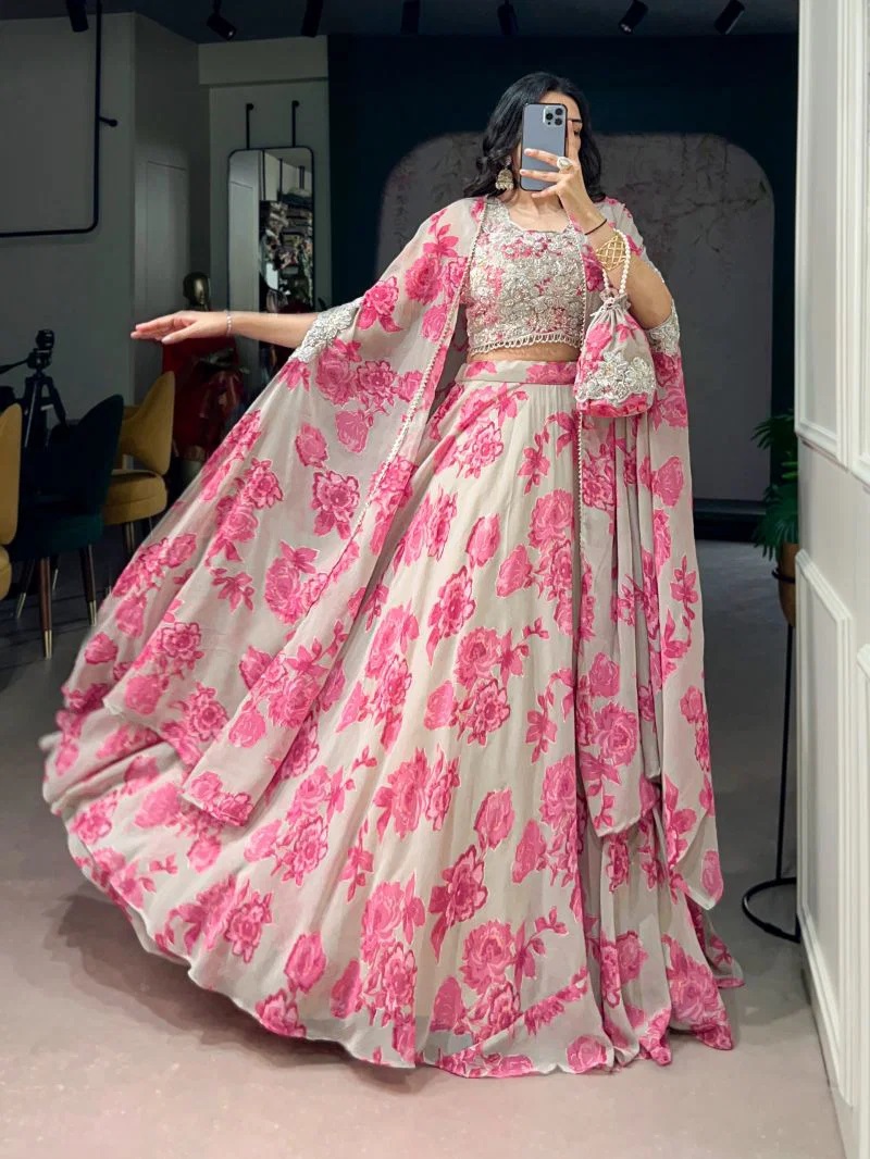 Taraa L 1144 Georgette Designer Indo Western Lehenga With Batwa