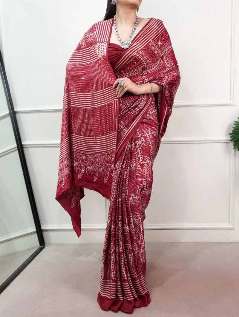 Taraa L 7405 Satin Ajrakh Printed Saree Collection