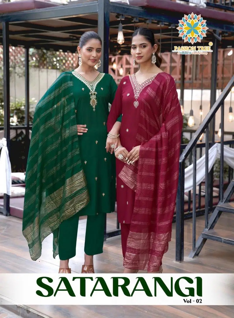 Passion Tree Satarangi Vol 2 Embroidered Kurti WIth Bottom Dupatta