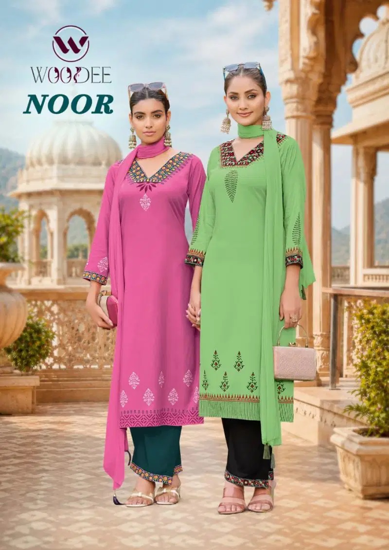 Woodee Noor Thread Work Kurti With Bottom Dupatta Collection