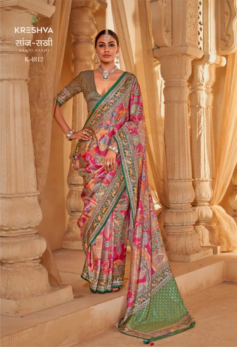 Kreshva Saanj Sakhi Pv Soft Sik Printed Saree Collection