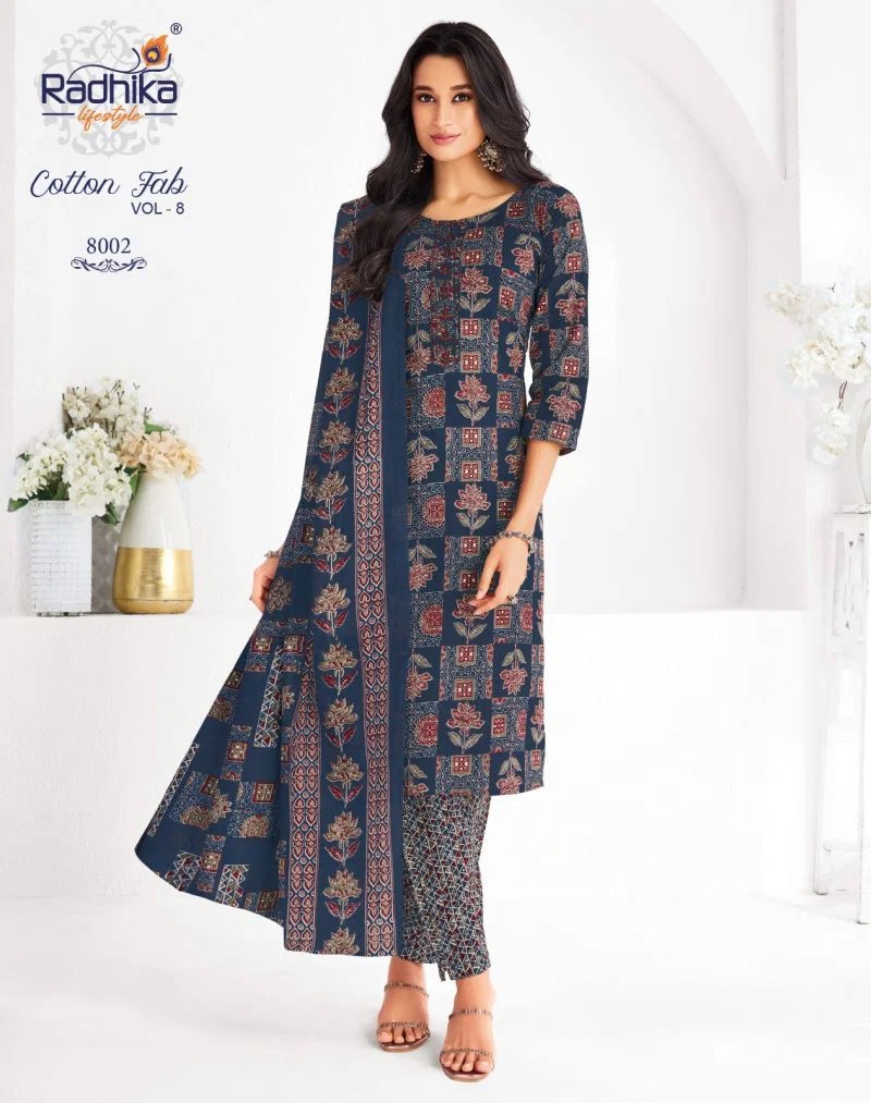 Radhika Cotton Fab Vol 8 Printed Kurti Bottom With Dupatta