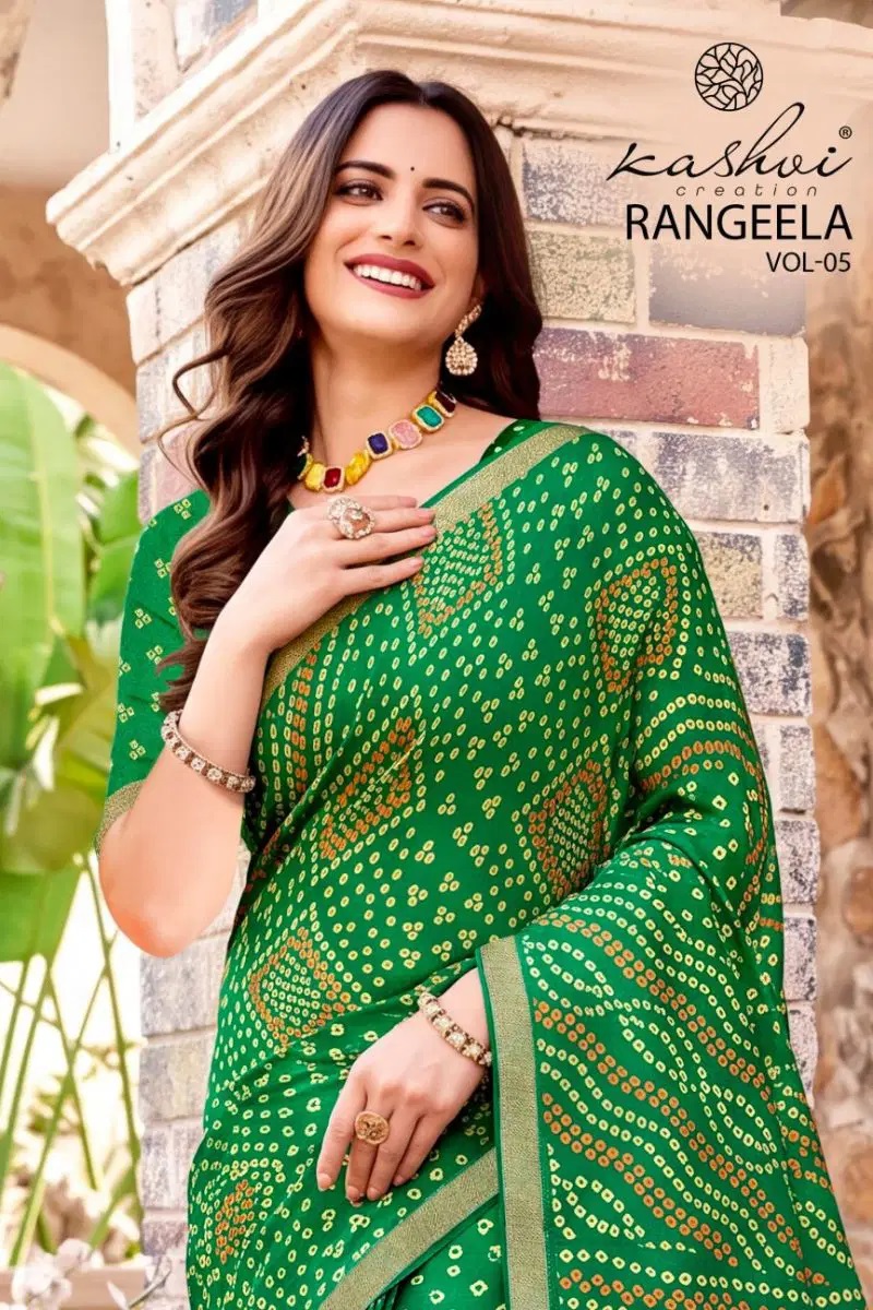 Kashvi Rangeela Vol 5 Dull Moss Printed Bandhani Saree Collection