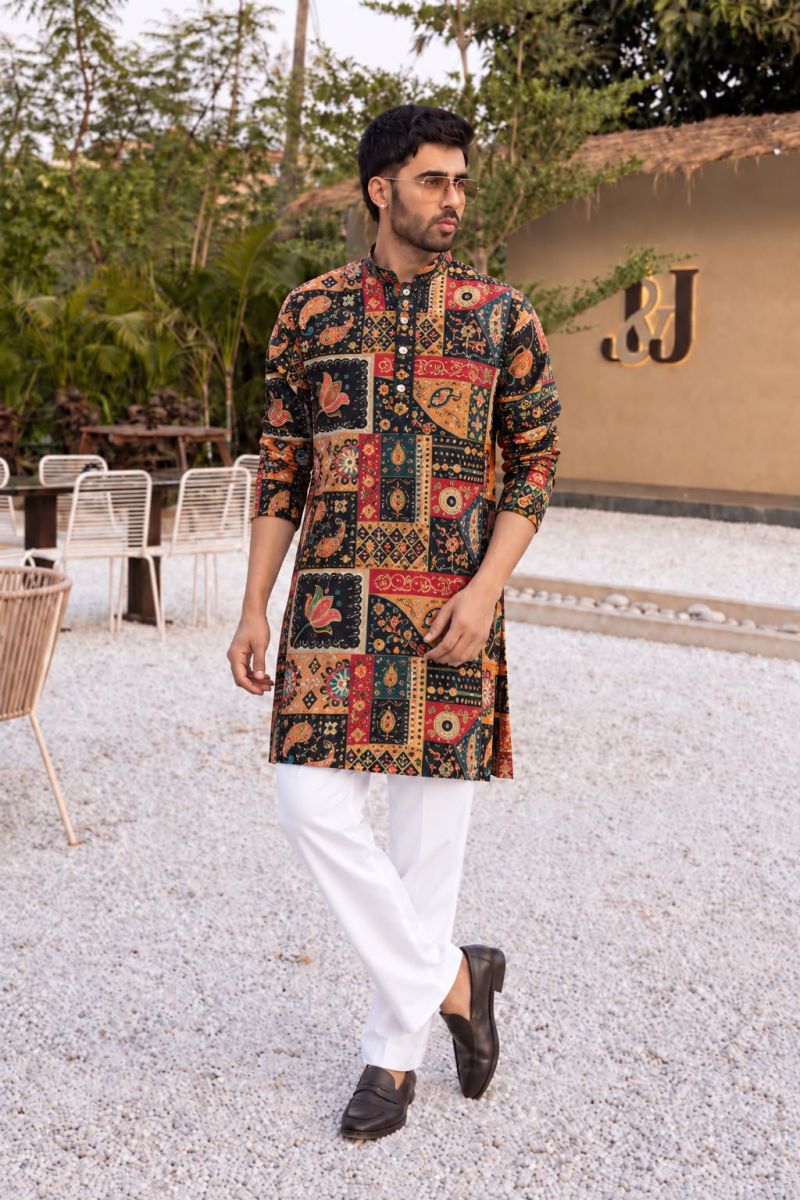 Kalki Mens Kurta Vol 1 Printed Sequence Work Mens Kurta With Pant