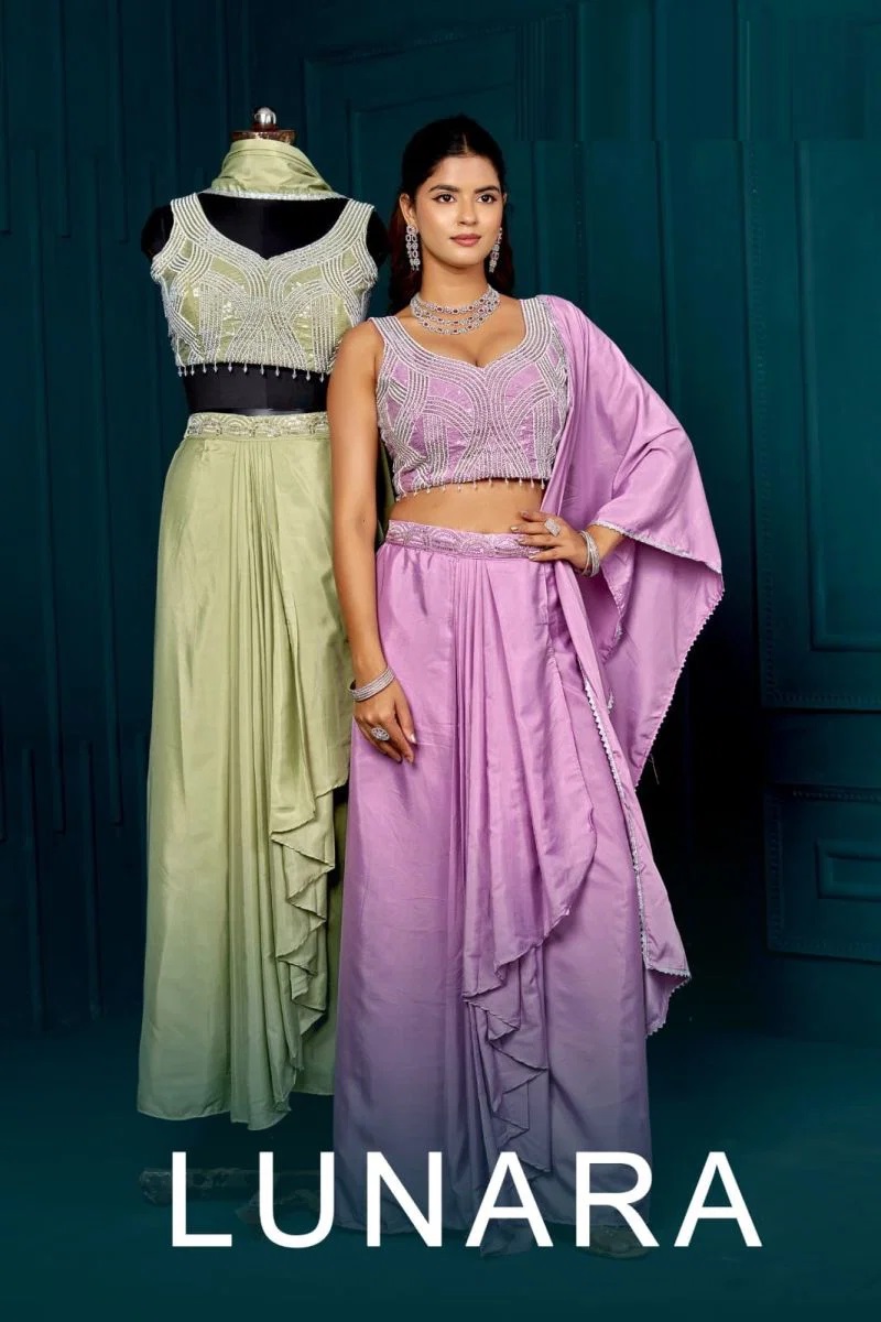 Lunara Ka 1215 Beads Work Indo Western Skirt With Dupatta