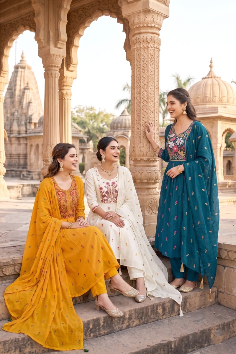 Siddhi Vol 11 Mul Chanderi Embroidery Kurti Set With Dupatta