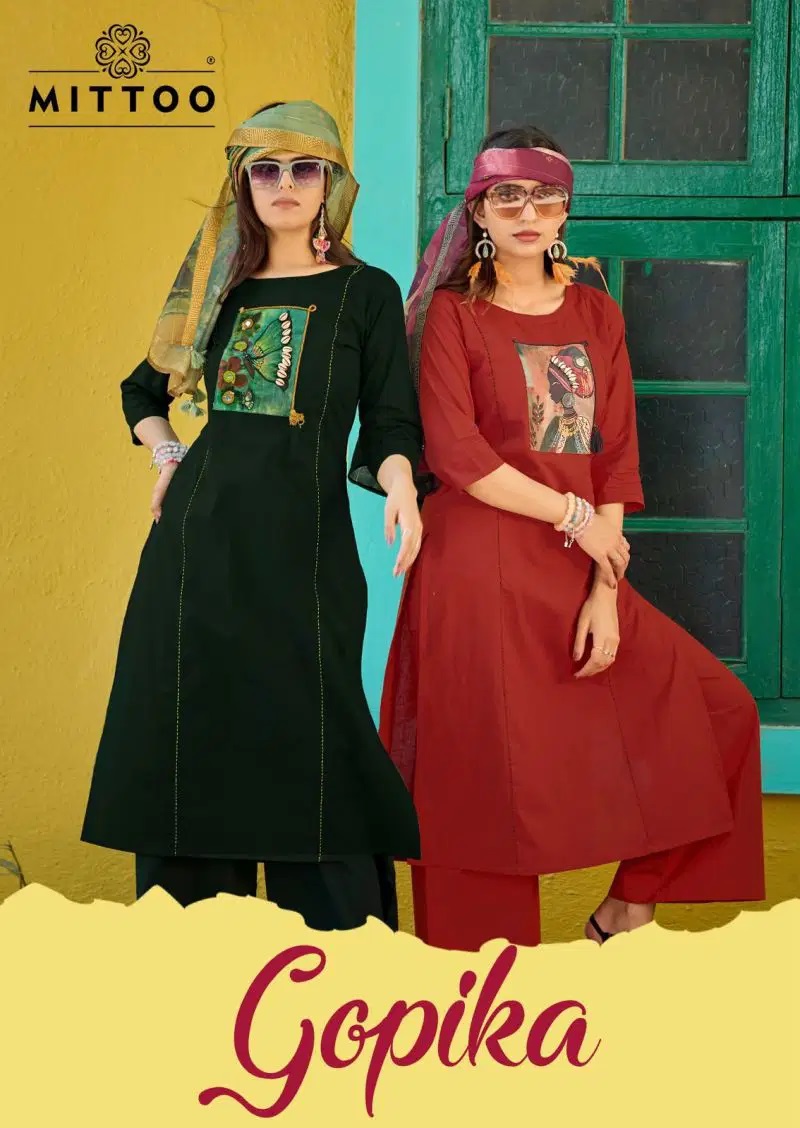 Mittoo Gopika Dhabu Cotton Hand Work Kurti Set With Dupatta