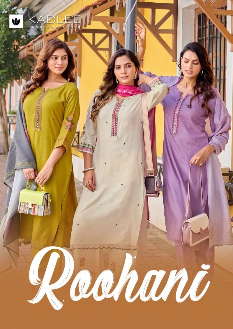 Kadlee Roohani Thread Work Kurti With Bottom Dupatta