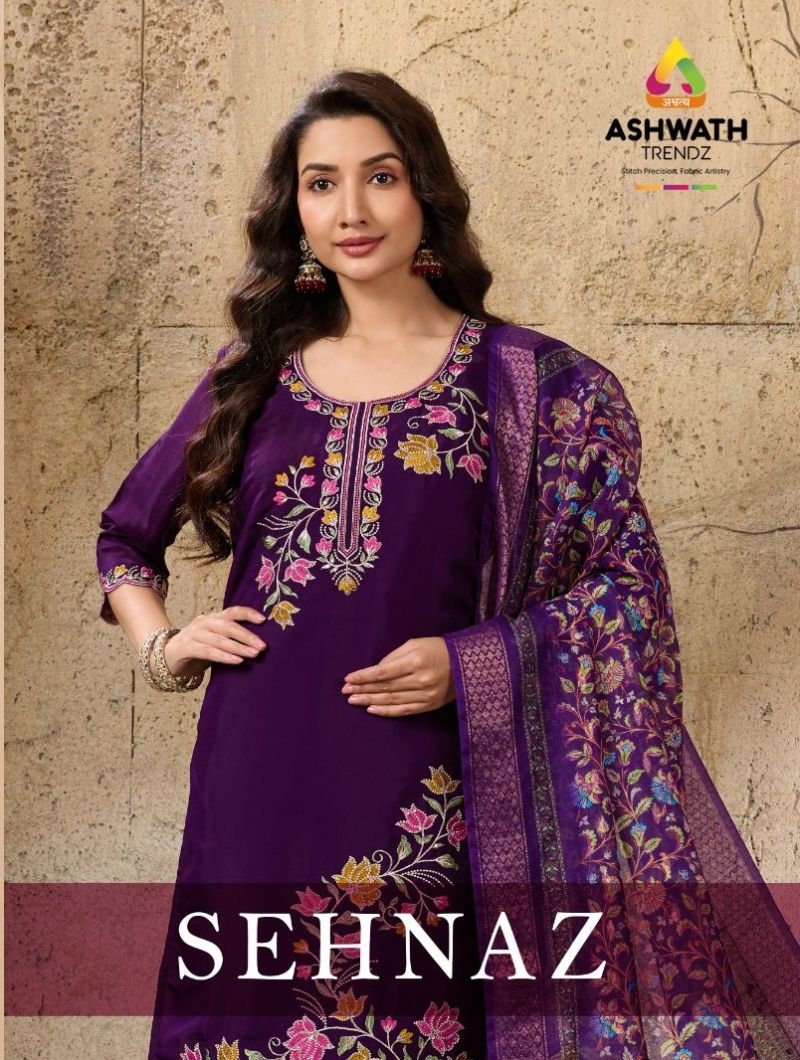 At Sehnaz Mul Chanderi Embroidered Kurti Set With Dupatta