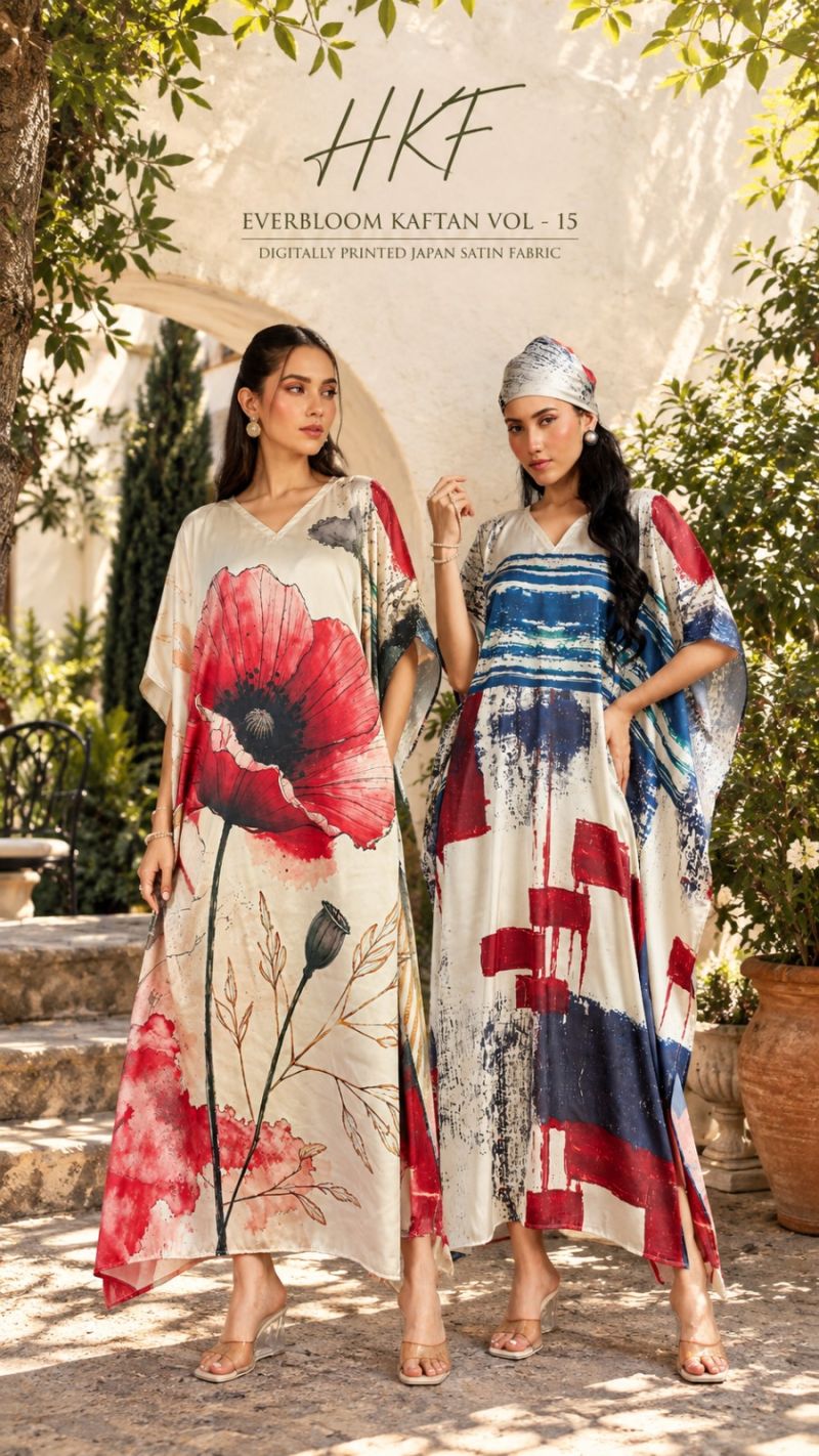 Hkf Everbloom Kaftan Vol 15 Soft Satin Printed Kaftan Collection