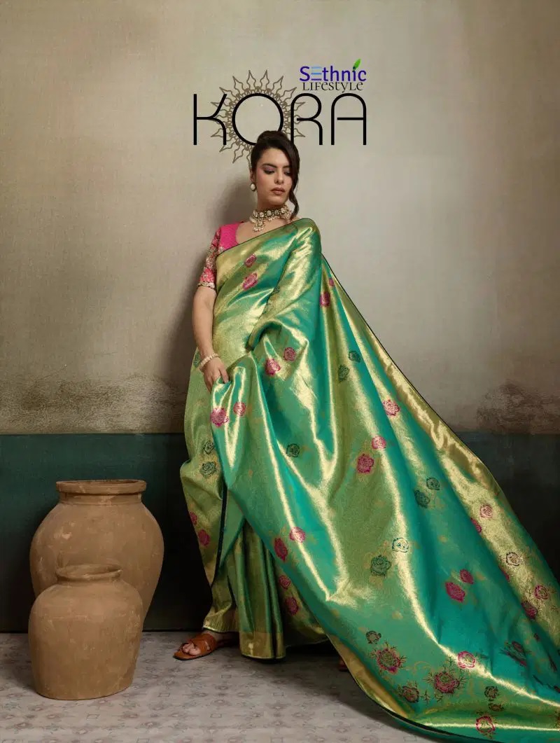 Sethnic Kora Banarasi Silk Meenakari Work Saree Collection