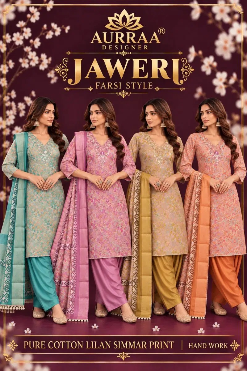 Aurraa Jaweri Linen Hand Work Farshi Salwar Kameez